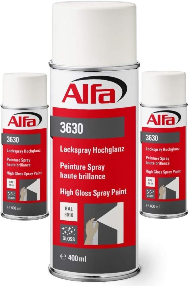 3x Alfa Lackspray (400 ml) Hochglanz RAL 9010 (Reinweiß)